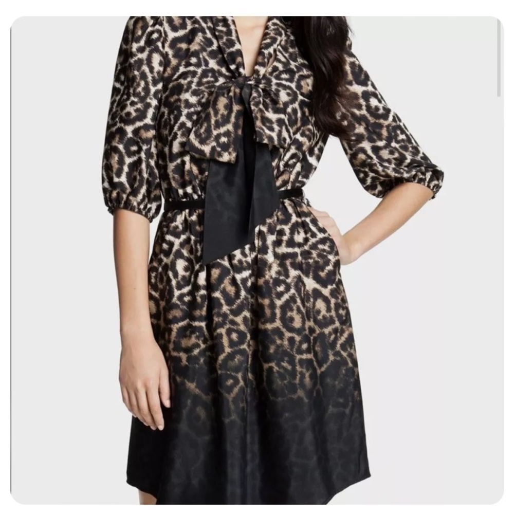 Vince Camuto Leopard Print Tie Neck Dress